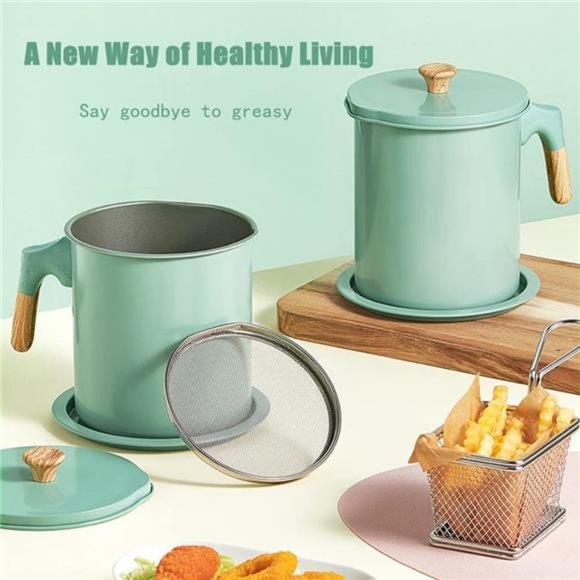 Pink Oil Storage & Bacon Grease Container with Strainer for Kitchen(48oz / 1.4L) - Picture 7 of 9